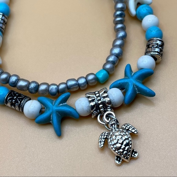 Starfish Sea Turtle Beads Charm Multi Strand Boho Beachy Anklet‎ Ankle Bracelet - Picture 3 of 5